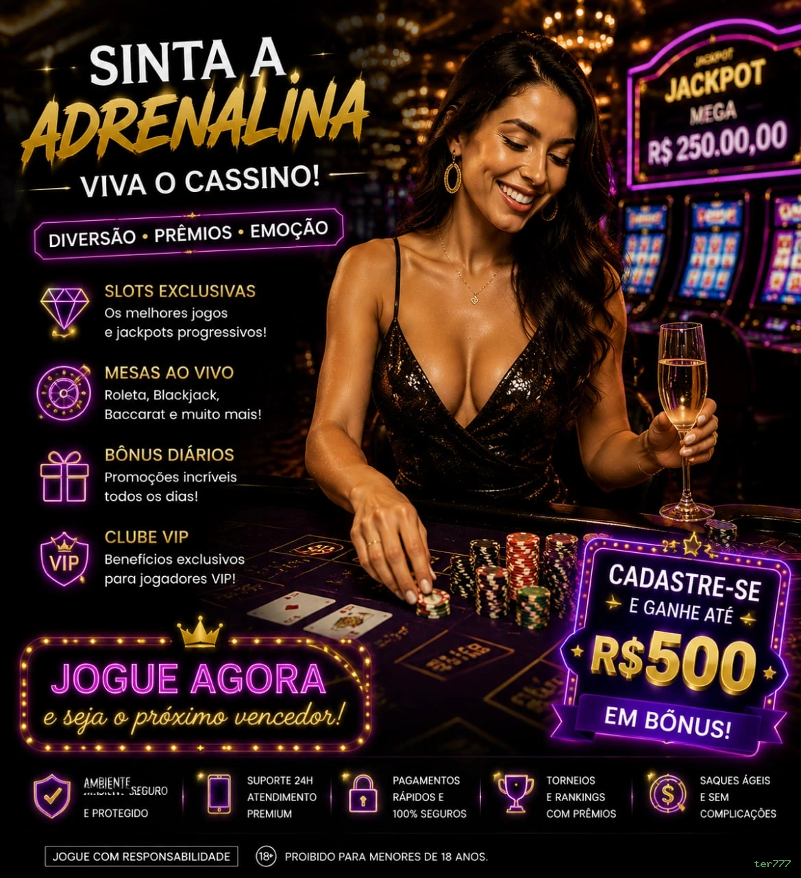Imagem promocional do cassino online da ter777 mostrando jogos ao vivo